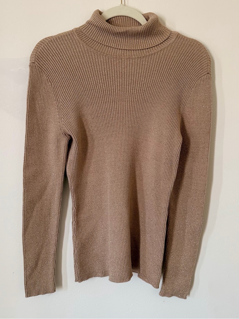 XL Basic Editions Ribbed Turtleneck Sweater in Taupe Beige